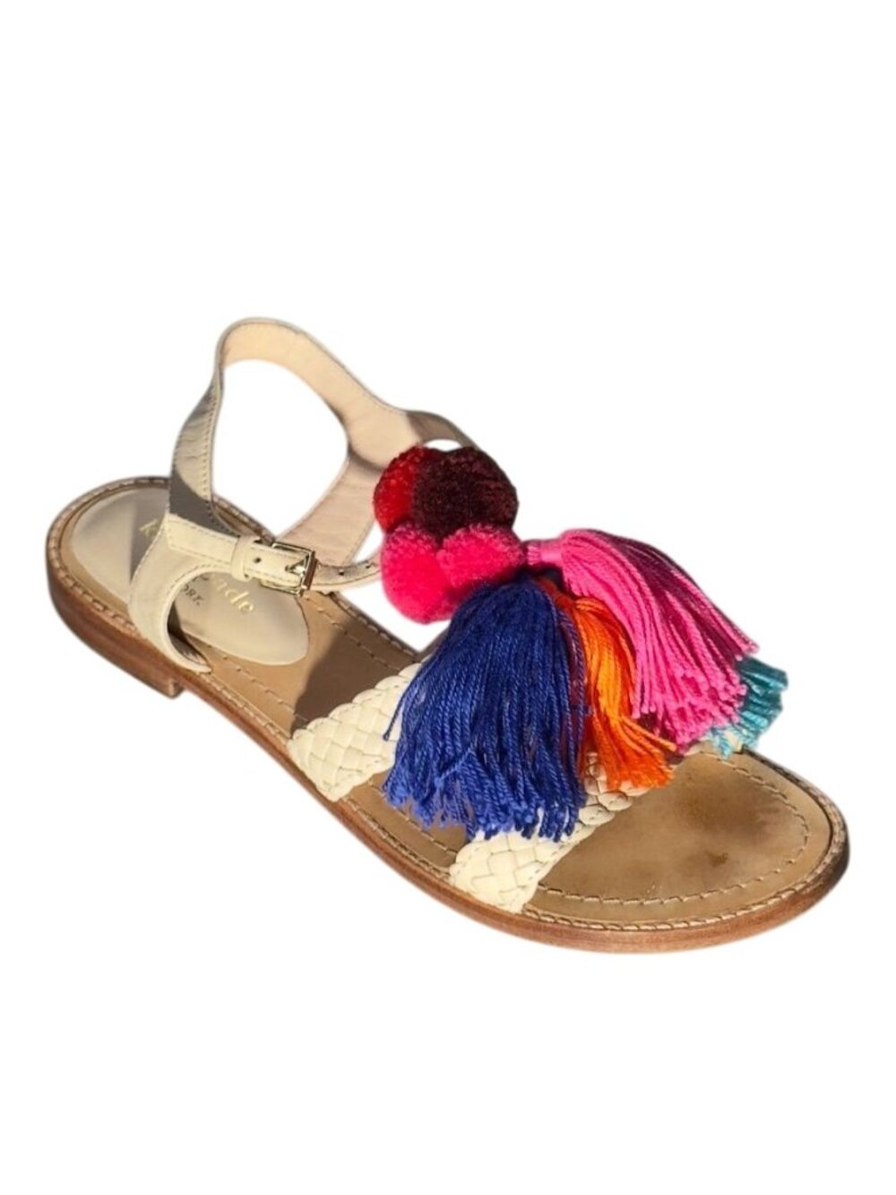 KATE SPADE New York Sunset Women's Sandals Beige Leather Woven Tassel Size 7M